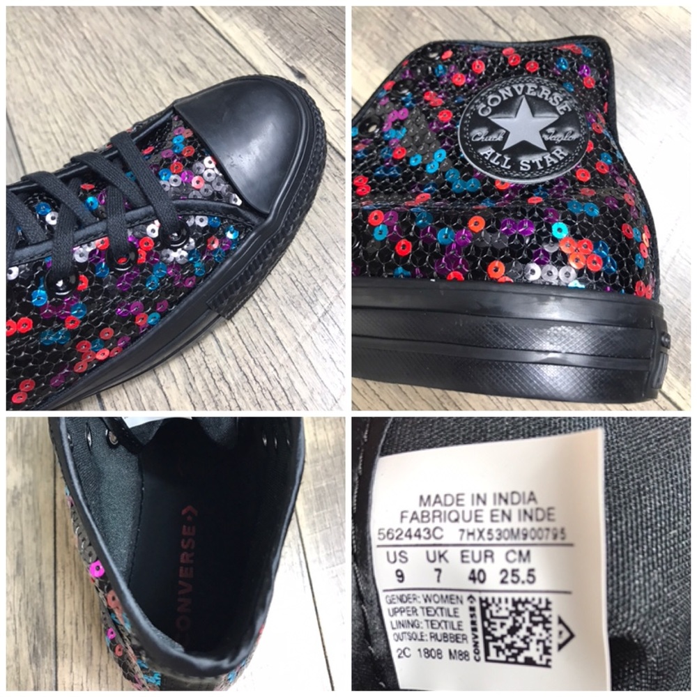 Converse Ctas Hi Sequins Black Blue Cherry🍒 W - Picture 6 of 7